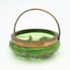 Picture of Antique Loetz/Pallme Konig Iridescent Green Bowl with Enameled Decoration & Brass Handle