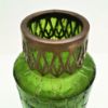 Picture of Antique Kralic Crackle Iridescent Green Glass Vase with Pierced Brass Rim