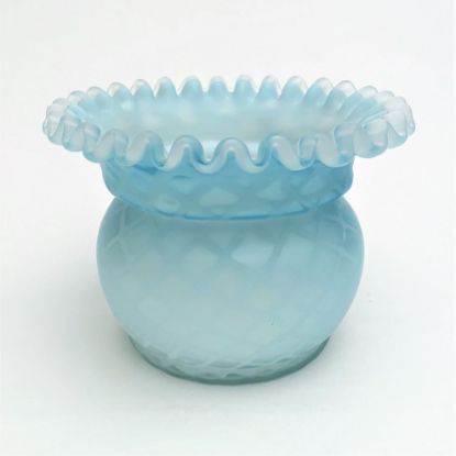 Picture of Antique Fenton Blue Cased Glass Vase with Diamond Quilted Pattern