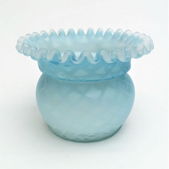 Picture of Antique Fenton Blue Cased Glass Vase with Diamond Quilted Pattern