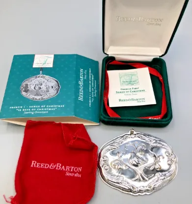 Picture of Reed & Barton Sterling Silver Songs of Christmas Ornament, 12 days of Christmas, boxed 