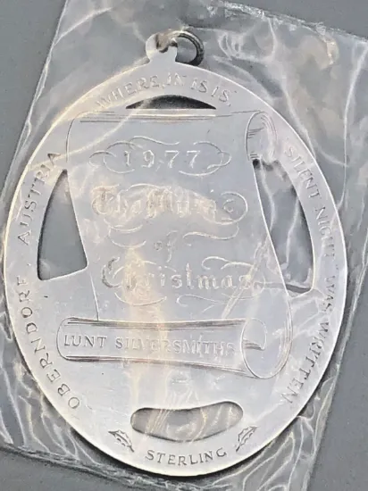 Picture of Lunt 1977 Sterling Silver "Silent Night" Ornament, gently used, no box