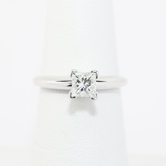 Picture of 14k White Gold .56Ct Princess Cut Diamond Solitaire Engagement Ring