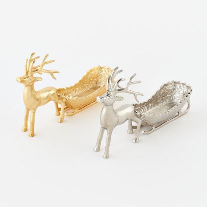 Picture of One Hundred 80 Degrees Gold Reindeer With Cart Tray 