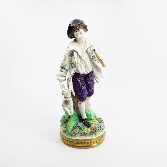 Picture of Sitzendorf Shepherd with Flute and Dog Figurine