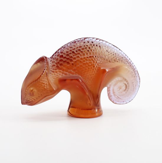 Picture of Lalique Crystal 'Tai-Ta' Chameleon Figurine in Dark Amber 