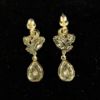 Picture of Clear Cz & Gold Stylized Teardrop Post Back Earrings. 1.2" Long