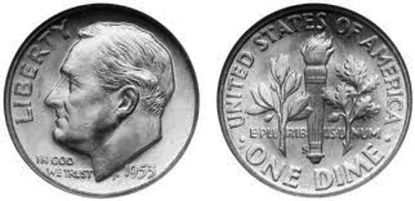 Picture of 90% Silver U.S. Dimes – Roosevelt & Mercury – Random Dates (1964 & Prior).