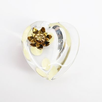 Picture of Baccarat Crystal Gold Tone Lotus Flower on Glass Heart Paperweight