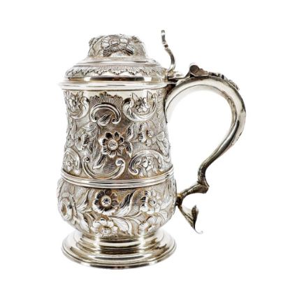 Picture of Antique 1768 English Sterling Silver Repousse Tankard by John King, London