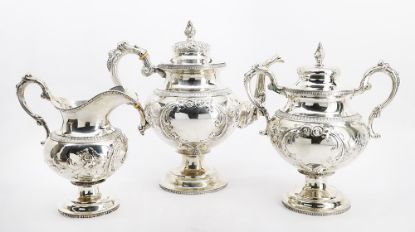 Picture of Antique 1843 3-Piece Coin Silver Tea Set by Mulford & Wendell, Albany, New York