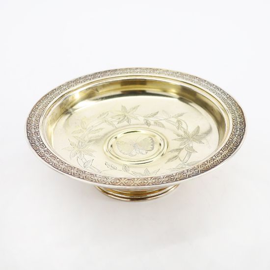 Picture of Antique Gorham Sterling Silver Footed Bowl with Acid Etched Butterfly Decorations
