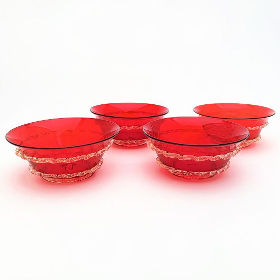 Picture of Antique Set of 4 Salviati Murano Venetian Glass Ruby Red Bowls with Gold Detailing