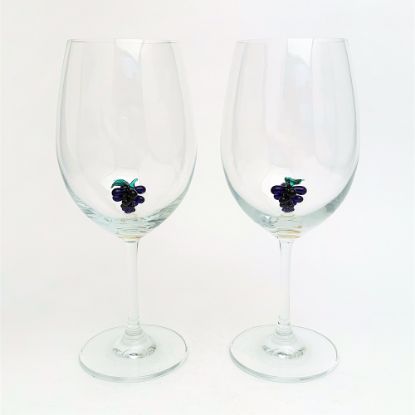 Picture of Vintage Pair of Murano Glass Red Wine Goblets with Figural Grapes in Bowl