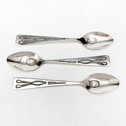 Picture of Vintage Set of 3 Navajo Stamped Sterling Silver Spoon with Arrow & Owl Motif