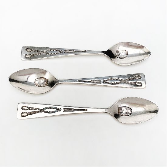 Picture of Vintage Set of 3 Navajo Stamped Sterling Silver Spoon with Arrow & Owl Motif