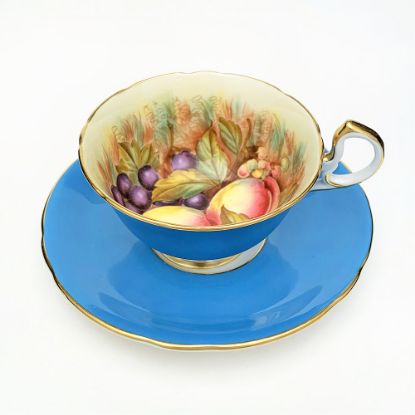 Picture of Vintage Aynsley Fruit 'Orchard' Teal Tea Cup & Saucer