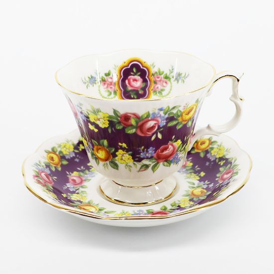 Picture of Vintage Royal Albert Garland Series 'Radiance' Purple Floral Tea Cup & Saucer, Gainsborough Shape