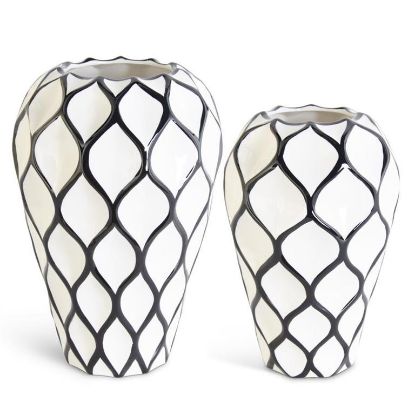 Picture of K&K Interiors Pair of Black & White Lattice Patterned Vases