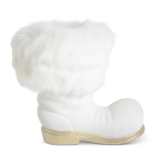 Picture of K&K Interiors White Glittered Santa Boot with Gold Sole & Fur Trim