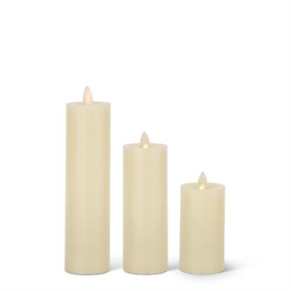 Picture of K&K Interiors Set of 3 Ivory Wax Luminara Flameless Pillar Candles With Remote