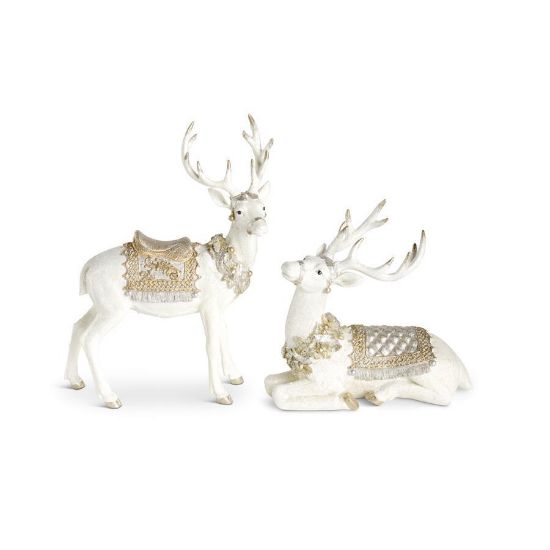 Picture of K&K Interiors Pair of Glittered Cream, Gold & Silver Reindeer