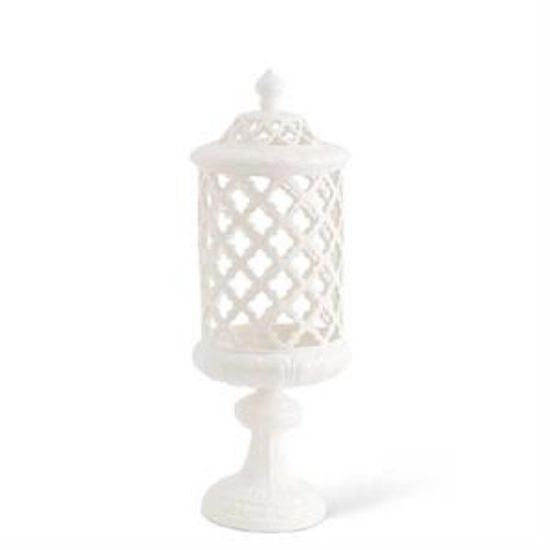 Picture of K&K Interiors 18.25" White Ceramic Filigree Container