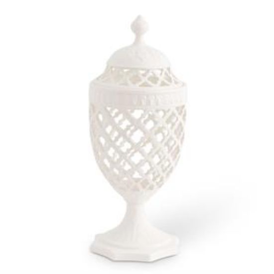 Picture of K&K Interiors 16.5" White Ceramic Filigree Container