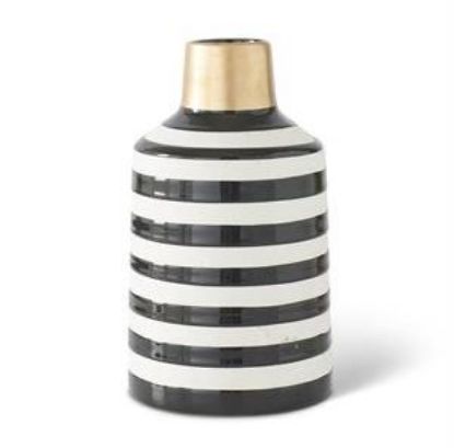 Picture of K&K Interiors Black & White 8.5" Ceramic Vase with Gold Trim