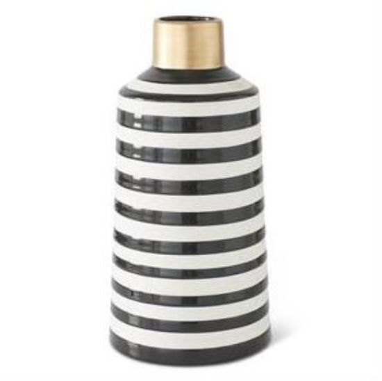 Picture of K&K Interiors Black & White 11.25" Ceramic Vase with Gold Trim