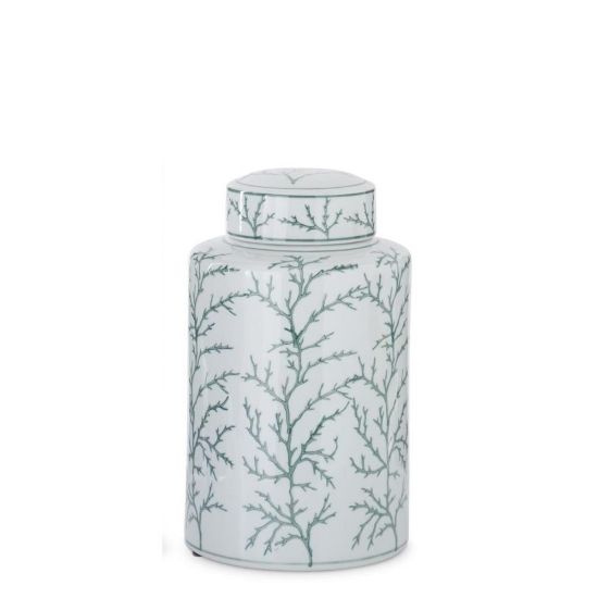 Picture of K&K Interiors Medium White & Green Coral Ceramic Ginger Jar