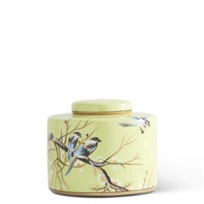 Picture of K&K Interiors 7" Green Ginger Ceramic Jar with Bird Motif