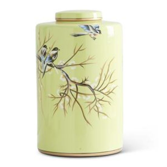 Picture of K&K Interiors 14" Green Ginger Ceramic Jar with Bird Motif