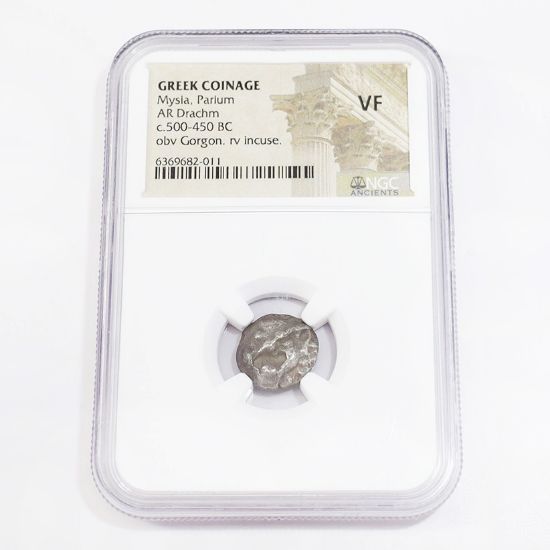 Picture of Greek Coinage - Mysia, Parium AR Drachm c.500-450 B.C. obv gorgon reverse incuse NGC VF