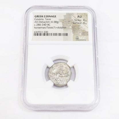 Picture of Boy and Dolphin, c.281-240 BC, Calabria, Taras AR Didrachm, NGC AU 4/4