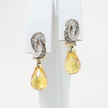 Picture of 14k Yellow Gold Diamond & Citrine Dangle Earrings 