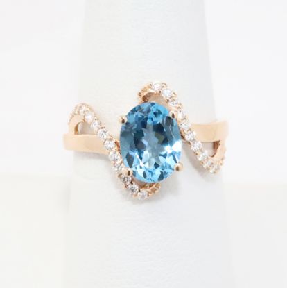 Picture of 14k Rose Gold Blue Topaz & Diamond Ring 