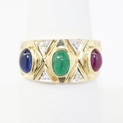 Picture of 14k Yellow Gold Ruby, Sapphire, Emerald & Diamond Band 