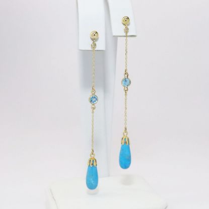 Picture of 18k Yellow Gold Blue Topaz & Turquoise Dangle Earrings 