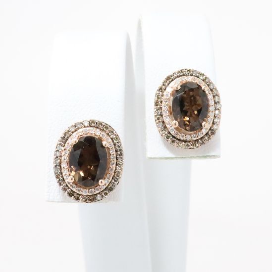 Picture of 14k Rose Gold Diamond & Smokey Quartz Earrings 
