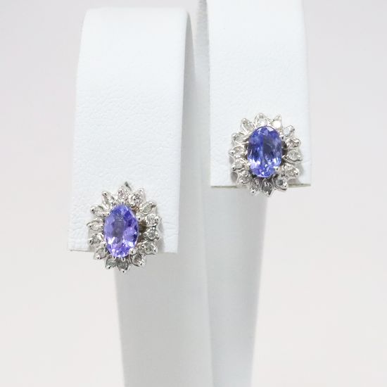 Picture of 14k White Gold Tanzanite & Diamond Studs 