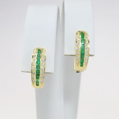 Picture of 18k Yellow Gold Emerald & Diamond Earrings 