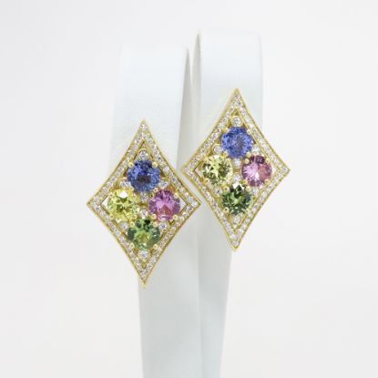 Picture of 18k Yellow Gold Multi Colored Sapphire & Diamond Earrings 
