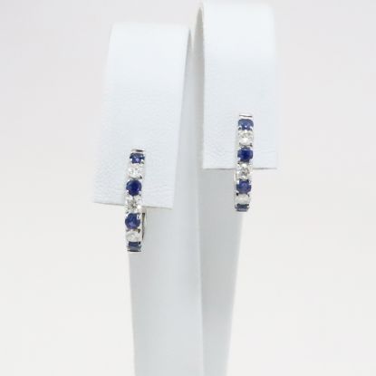 Picture of 14k White Gold Sapphire & Diamond Hoop Earrings 