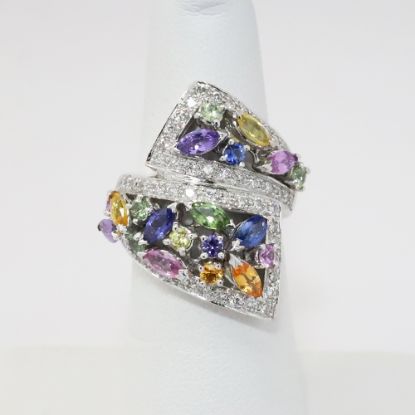 Picture of 18k White Gold Multi Colored Sapphires & Diamond Ring 