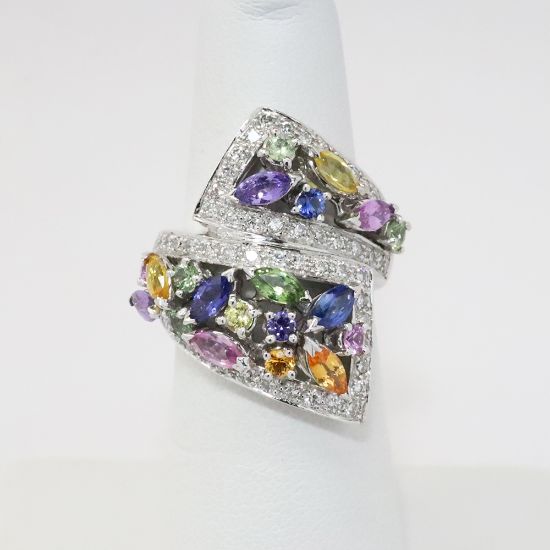 Picture of 18k White Gold Multi Colored Sapphires & Diamond Ring 