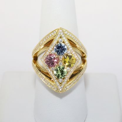 Picture of 18k Yellow Gold Multi Colored Sapphire & Diamond Ring 