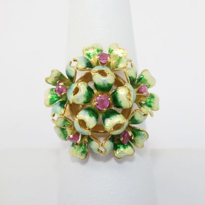 Picture of 18k Yellow Gold Enamel & Pink Sapphire Ring 