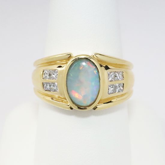 Picture of 18k Yellow Gold Oval Opal Cabochon & Diamond Ring 
