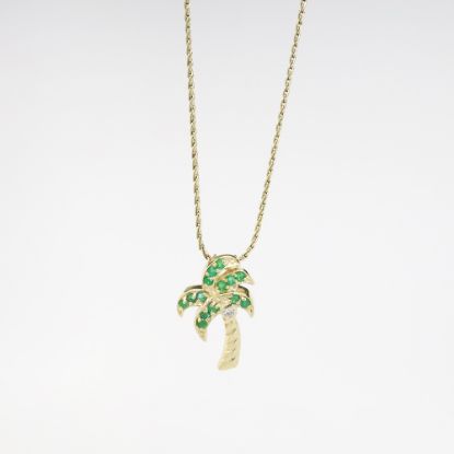 Picture of 14k Yellow Gold Emerald & Diamond Palm Tree Necklace 